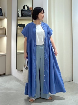 「Elura（エルーラ）のクリンクルボイルワンピース/621796（ワンピース、ブルー系）」を使った、yamapii3さん（レディース・150cm）の夏コーディネート
