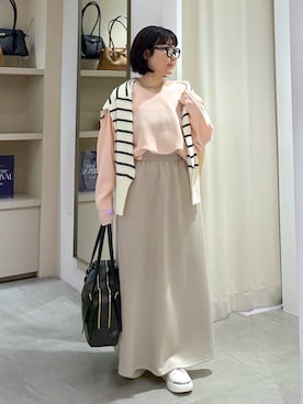 「Elura（エルーラ）の毛玉しらずボートプルオーバー/571778（ニット/セーター、ホワイト系）」を使った、yamapii3さん（レディース・150cm）の春コーディネート