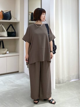 「Elura（エルーラ）のサラサラリラクシーワイドパンツ＜低身長サイズあり＞/321521（その他パンツ）」を使った、yamapii3さん（レディース・150cm）の夏コーディネート