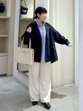 「Elura（エルーラ）のサマ見えリラクシーセミワイドパンツ/580458（その他パンツ、ホワイト系）」を使った、yamapii3さん（レディース・150cm）の春コーディネート