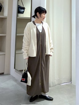 「Elura（エルーラ）のVカットスクエアフラットシューズ/597583（パンプス、ブラウン系）」を使った、yamapii3さん（レディース・150cm）の春コーディネート