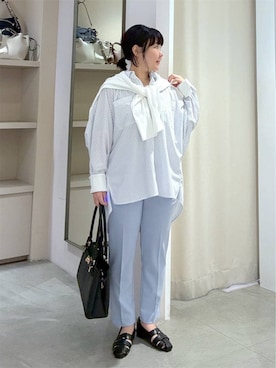 「Elura（エルーラ）のラメタンクトップ／105302（Tシャツ/カットソー、ホワイト系）」を使った、yamapii3さん（レディース・150cm）の春コーディネート