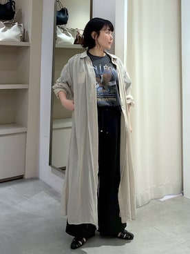 「Elura（エルーラ）のボイルシャンブレーシャツワンピ/636884（ワンピース、ベージュ系）」を使った、yamapii3さん（レディース・150cm）の春コーディネート