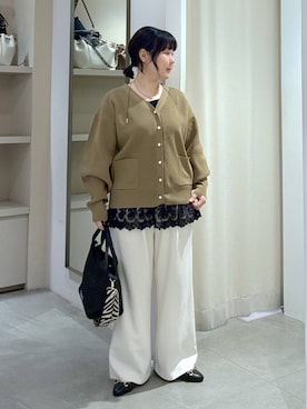 「Elura（エルーラ）のサマ見えリラクシーセミワイドパンツ/580458（その他パンツ、ホワイト系）」を使った、yamapii3さん（レディース・150cm）の春コーディネート