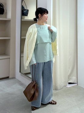 「Elura（エルーラ）の大人カラーワイドデニム＜低身長サイズあり＞/625552（デニムパンツ、ブルー系）」を使った、yamapii3さん（レディース・150cm）の春コーディネート