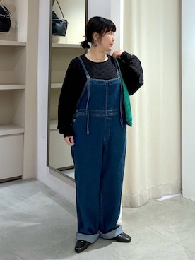 「Elura（エルーラ）のVカットスクエアフラットシューズ/597583（パンプス、ブラック系）」を使った、yamapii3さん（レディース・150cm）の春コーディネート