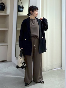 「Elura（エルーラ）のサマ見えリラクシーセミワイドパンツ/580458（その他パンツ、ブラウン系）」を使った、yamapii3さん（レディース・150cm）の春コーディネート