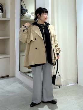 「Elura（エルーラ）のVカットスクエアフラットシューズ/597583（パンプス、ブラック系）」を使った、yamapii3さん（レディース・150cm）の春コーディネート