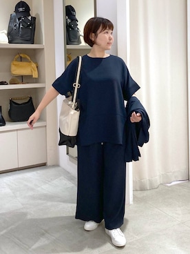 「Elura（エルーラ）のサラサラリラクシーワイドパンツ＜低身長サイズあり＞/321521（その他パンツ）」を使った、yamapii3さん（レディース・150cm・30代）の秋コーディネート