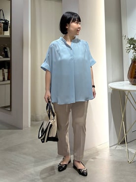 「Elura（エルーラ）のビットパンプス/633014（パンプス、ブラック系）」を使った、yamapii3さん（レディース・150cm）の夏コーディネート