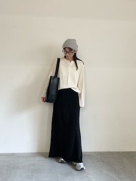 「アイテム（ニットキャップ/ビーニー、シルバー系）」を使った、momokaさん（レディース・158cm）の秋コーディネート
