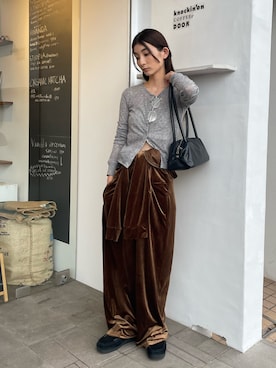 「select MOCA（セレクトモカ）のシアーテレコカーディガン（カーディガン/ボレロ）」を使った、momokaさん（レディース・158cm）の秋コーディネート