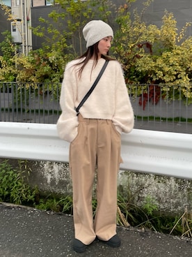 「アイテム（ニットキャップ/ビーニー）」を使った、momokaさん（レディース・158cm）の秋コーディネート