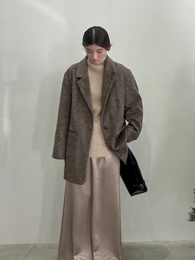 「アイテム（スカート、ベージュ系）」を使った、momokaさん（レディース・158cm）の冬コーディネート