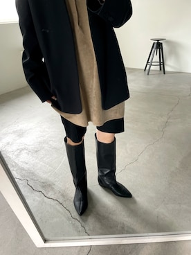 「select MOCA（セレクトモカ）のワイドシャフトロングブーツ（ブーツ）」を使った、momokaさん（レディース・158cm）の秋コーディネート