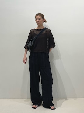 「select MOCA（セレクトモカ）のパッチワークエンブロイダリーパンツ【セットアップ可】（その他パンツ、ブラック系）」を使った、momokaさん（レディース・158cm）の春コーディネート