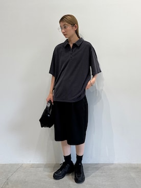 「select MOCA（セレクトモカ）のベーシックパイルポロTシャツ（ポロシャツ、グレー系）」を使った、momokaさん（レディース・158cm）の夏コーディネート
