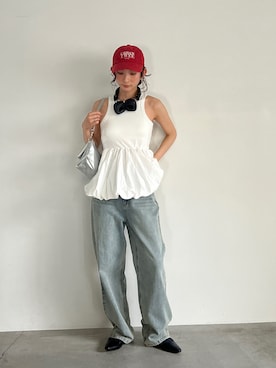 「select MOCA（セレクトモカ）のアイテム（デニムパンツ）」を使った、momokaさん（レディース・158cm）の春コーディネート