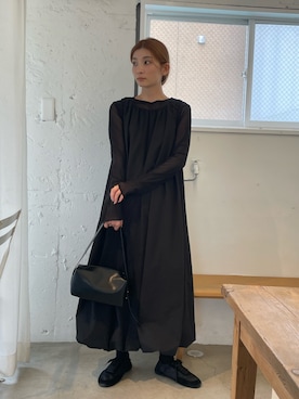 「select MOCA by son（セレクトモカバイソン）のサッカーチェックバルーンワンピース【by SON】（ワンピース、ブラック系）」を使った、momokaさん（レディース・158cm）の春コーディネート