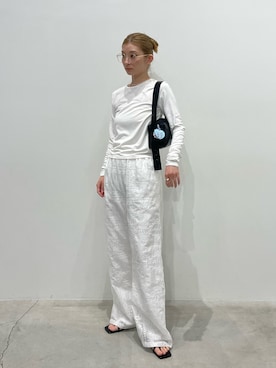 「select MOCA（セレクトモカ）のパッチワークエンブロイダリーパンツ【セットアップ可】（その他パンツ、ホワイト系）」を使った、momokaさん（レディース・158cm）の春コーディネート