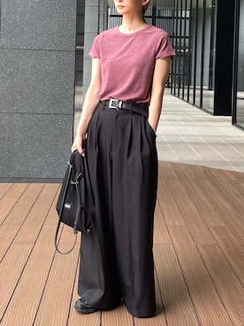 「select MOCA（セレクトモカ）のベーシックパイルTシャツ（Tシャツ/カットソー、パープル系）」を使った、momokaさん（レディース・158cm）の夏コーディネート