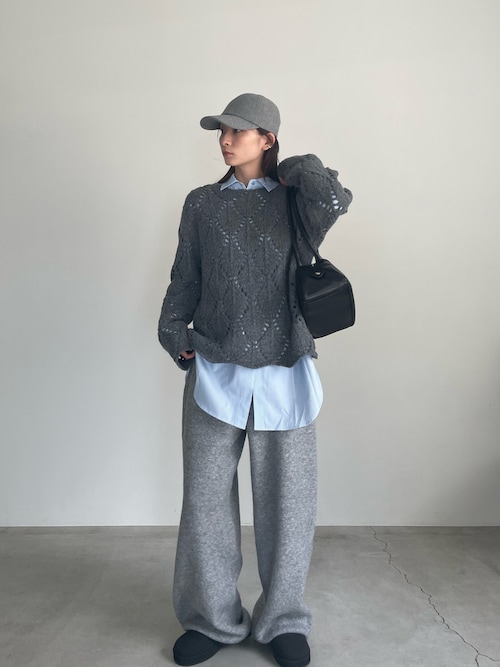 セール】透かし編みクルーネックニットトップス（ニット/セーター