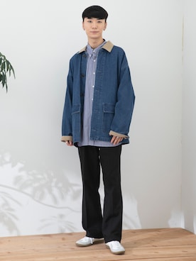 「ジャーマントレーナー」｜「アイテム（カバーオール）」を使った、sakasaさん（メンズ・180cm）の春コーディネート