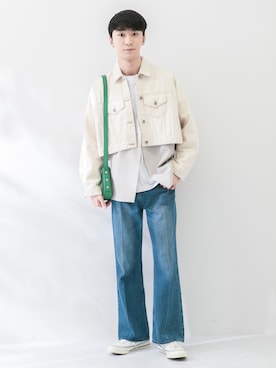 「はじめましてコーデ」｜「アイテム（デニムジャケット）」を使った、sakasaさん（メンズ・180cm）の春コーディネート