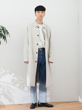 「レースアップシューズ」｜「アイテム（ステンカラーコート）」を使った、sakasaさん（メンズ・180cm）の冬コーディネート