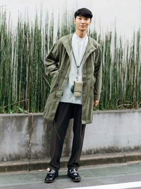 「フェイクレザー」｜「アイテム（モッズコート）」を使った、sakasaさん（メンズ・180cm）の秋コーディネート