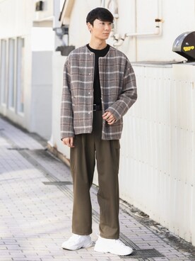 「チェック柄に恋してる」｜「アイテム（ブルゾン）」を使った、sakasaさん（メンズ・180cm）の冬コーディネート