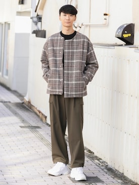 「チェック柄に恋してる」｜「アイテム（ブルゾン）」を使った、sakasaさん（メンズ・180cm）の秋コーディネート