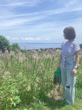 「アイテム（バレエシューズ、グリーン系）」を使った、mari0922kさん（レディース・152cm）の夏コーディネート