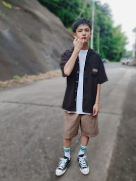 「RAG MACHINE（ラグマシーン）のアイテム（パンツ）」を使った、risa.ronoさん（レディース・158cm）の夏コーディネート