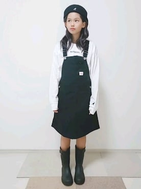 「EDWIN（エドウィン）のアイテム（オールインワン・サロペット）」を使った、risa.ronoさん（レディース・158cm）の秋コーディネート