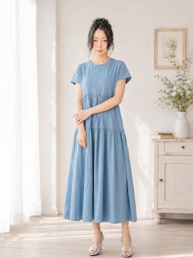 「coen（コーエン）のアイテム（ワンピース、ブルー系）」を使った、Sayakaさん（レディース・169cm）の夏コーディネート