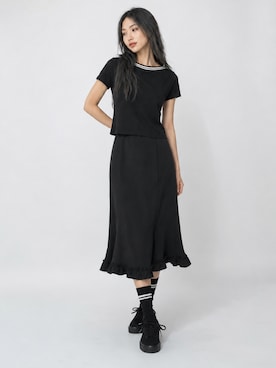 「UNIQLO（ユニクロ）のアイテム（ワンピース、ブラック系）」を使った、Sayakaさん（レディース・169cm）の夏コーディネート