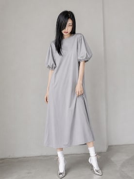 「ワークマンのアイテム（ワンピース、グレー系）」を使った、Sayakaさん（レディース・169cm）の夏コーディネート