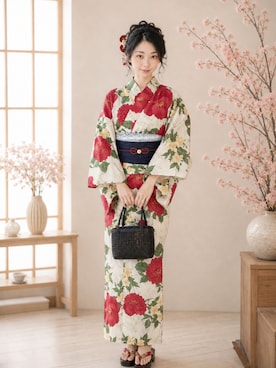 「moment+（モーメントプラス）のアイテム（浴衣、ホワイト系）」を使った、Sayakaさん（レディース・169cm）の夏コーディネート