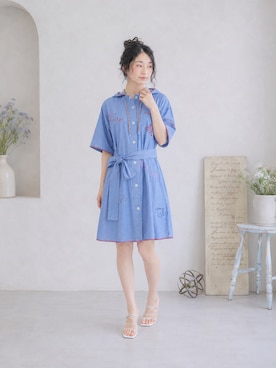 「Vivienne Westwood（ヴィヴィアンウエストウッド）のアイテム（ワンピース、ブルー系）」を使った、Sayakaさん（レディース・169cm）の夏コーディネート