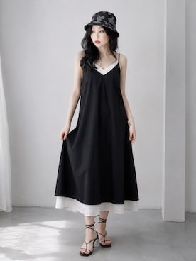 「VERSEAU（ヴェルソー）のアイテム（ワンピース、ブラック系）」を使った、Sayakaさん（レディース・169cm）の夏コーディネート