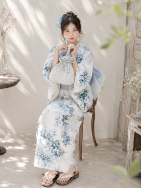 「no brand（ノーブランド）のアイテム（浴衣、ブルー系）」を使った、Sayakaさん（レディース・169cm）の夏コーディネート