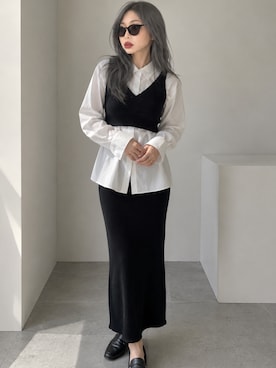 「UNIQLO（ユニクロ）のアイテム（スカート、ブラック系）」を使った、Sayakaさん（レディース・169cm）の夏コーディネート