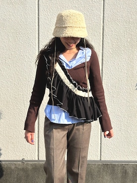 「ブラウンコーデ」｜「アイテム（ボディバッグ/ウエストポーチ）」を使った、ORIÉNT MILLINERYさん（レディース・167cm）の春コーディネート