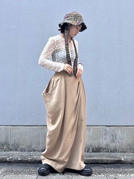 「アイテム（ハット、グリーン系）」を使った、ORIÉNT MILLINERYさん（レディース・158cm）の秋コーディネート