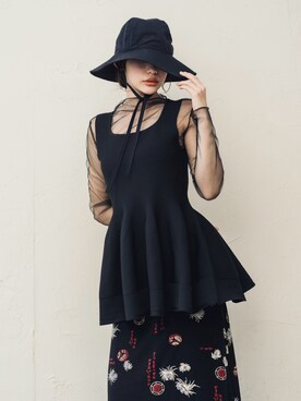 「ORIENT MILLINERY（オリエント ミリナリー）のアイテム（ハット）」を使った、ORIÉNT MILLINERYさん（レディース・154cm）の春コーディネート