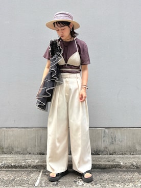 「アイテム（ボディバッグ/ウエストポーチ）」を使った、ORIÉNT MILLINERYさん（レディース・158cm）の夏コーディネート
