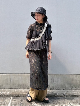 「アイテム（ボディバッグ/ウエストポーチ）」を使った、ORIÉNT MILLINERYさん（レディース・158cm）の夏コーディネート