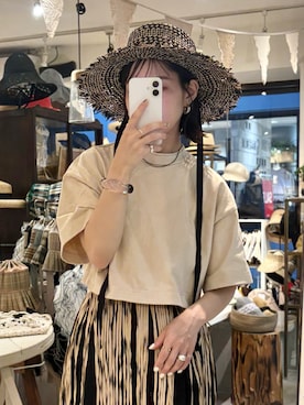 「ベージュ×ブラック」｜ORIÉNT MILLINERYさん（レディース・158cm）の夏コーディネート