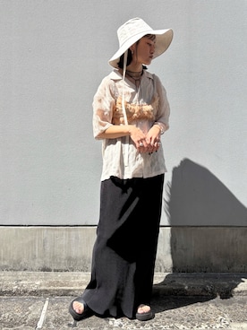 「ツバ広ハット」｜ORIÉNT MILLINERYさん（レディース・158cm）の夏コーディネート